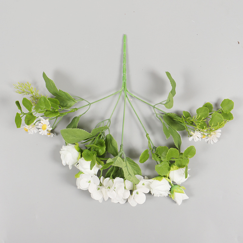 HOYVJOY Buchet de flori de mătase: margaretă, mini trandafir și mușețel, stil japonez/coreean, 30 cm
