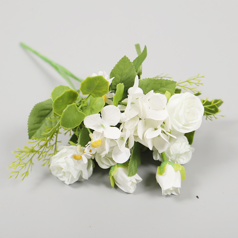 HOYVJOY Buchet de flori de mătase: margaretă, mini trandafir și mușețel, stil japonez/coreean, 30 cm