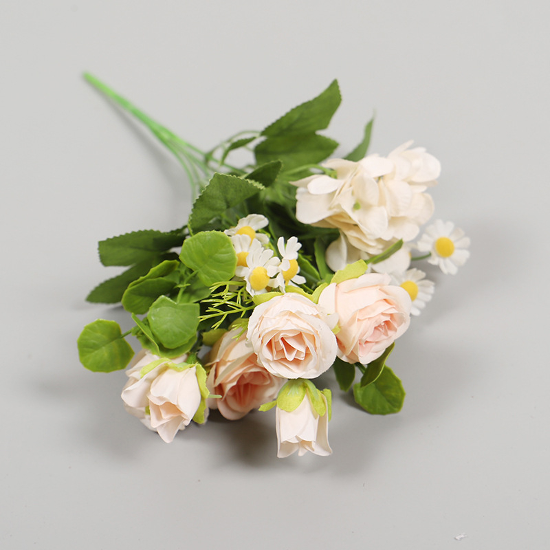 HOYVJOY Buchet de flori de mătase: margaretă, mini trandafir și mușețel, stil japonez/coreean, 30 cm