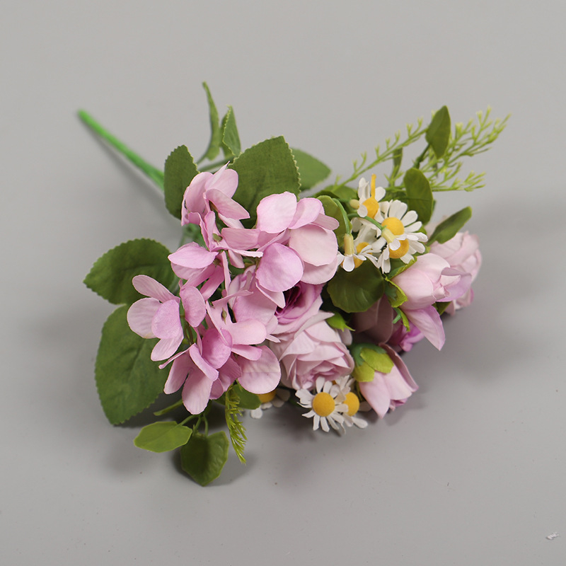 HOYVJOY Buchet de flori de mătase: margaretă, mini trandafir și mușețel, stil japonez/coreean, 30 cm
