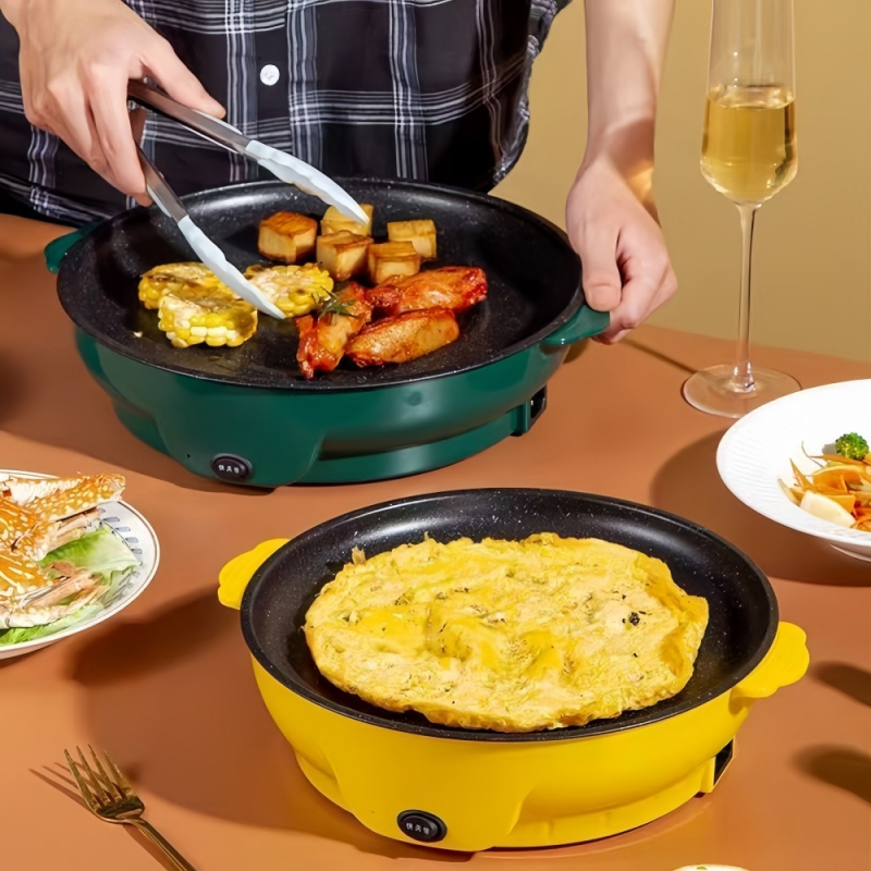 Maifan Stone tigaie electrică antiaderentă pentru grătar, 22/26 cm, 800 W, plăcuță multifuncțională de gătit pentru acasă pentru Teppanyaki și prăjit, funcție anti-uscare, pentru 2–3 persoane