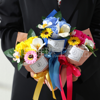 Buchet din săpun: flori veșnice, Sunflowers, Roses și Phalaenopsis orchids – flori artificiale, realizate manual, pentru nunți și decor acasă