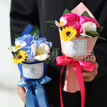 Buchet din săpun: flori veșnice, Sunflowers, Roses și Phalaenopsis orchids – flori artificiale, realizate manual, pentru nunți și decor acasă
