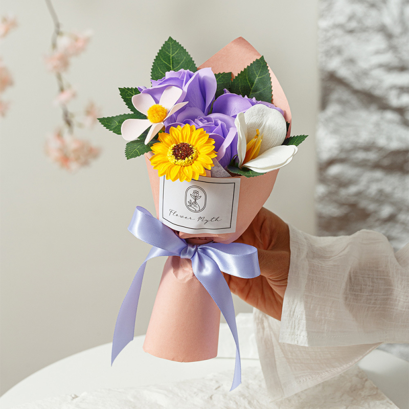 Buchet din săpun: flori veșnice, Sunflowers, Roses și Phalaenopsis orchids – flori artificiale, realizate manual, pentru nunți și decor acasă