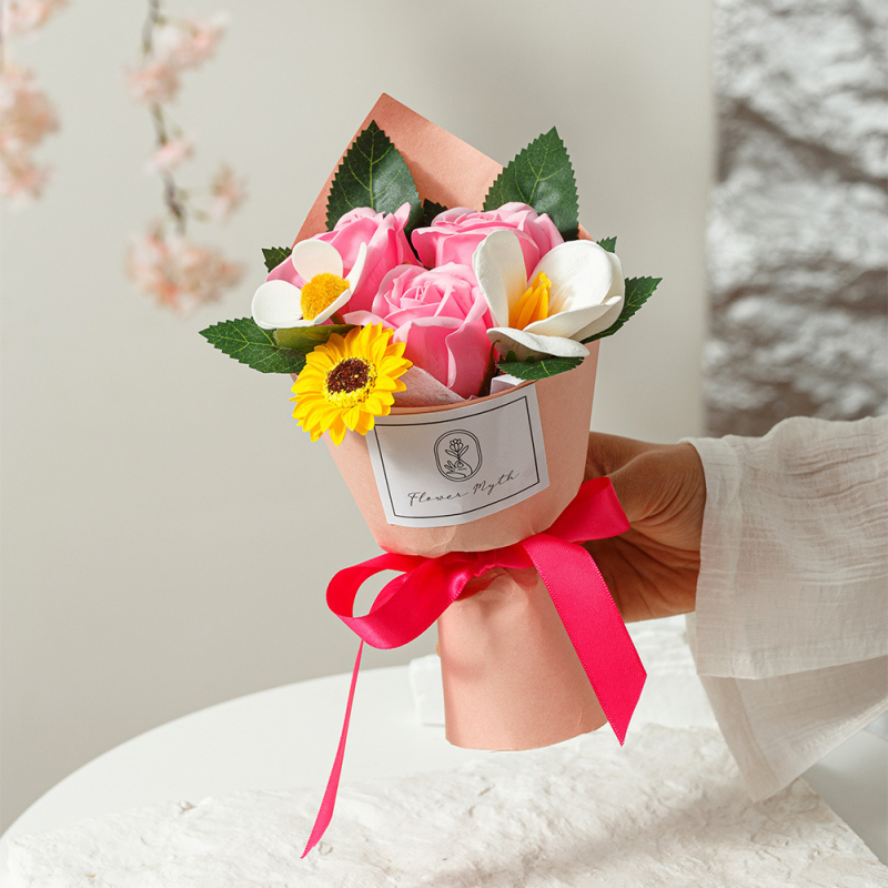 Buchet din săpun: flori veșnice, Sunflowers, Roses și Phalaenopsis orchids – flori artificiale, realizate manual, pentru nunți și decor acasă