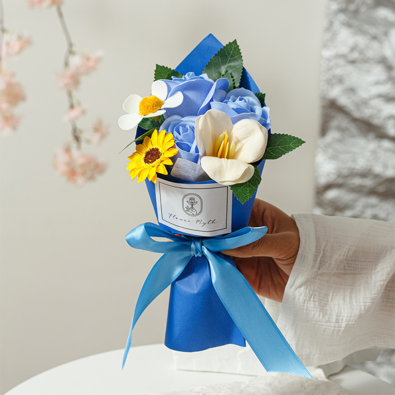Buchet din săpun: flori veșnice, Sunflowers, Roses și Phalaenopsis orchids – flori artificiale, realizate manual, pentru nunți și decor acasă