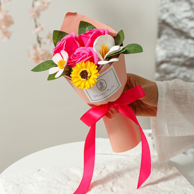 Buchet din săpun: flori veșnice, Sunflowers, Roses și Phalaenopsis orchids – flori artificiale, realizate manual, pentru nunți și decor acasă