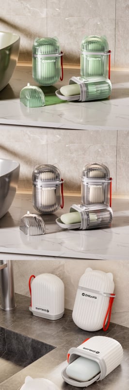 Cutie de săpun portabilă pentru călătorii, cu capac etanș și drenaj, cu două niveluri, organizator compact pentru călătorii