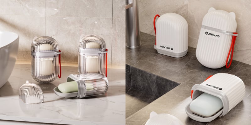 Cutie de săpun portabilă pentru călătorii, cu capac etanș și drenaj, cu două niveluri, organizator compact pentru călătorii