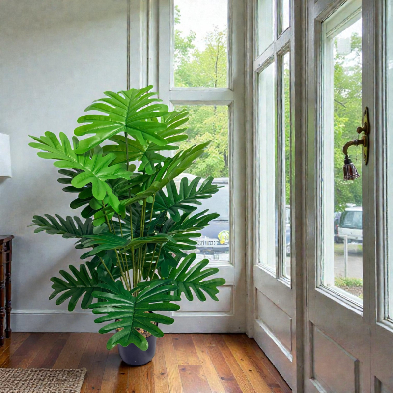Frunze artificiale realiste de ploaie de primăvară, plantă verde în ghiveci pentru decor interior și exterior, 24 de frunze