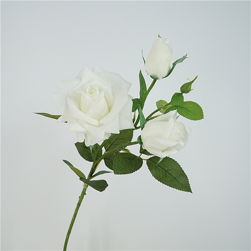 Trandafir artificial de înaltă calitate, cu trei capete, pentru decor în casă, aranjament floral și accesorii foto pentru nuntă