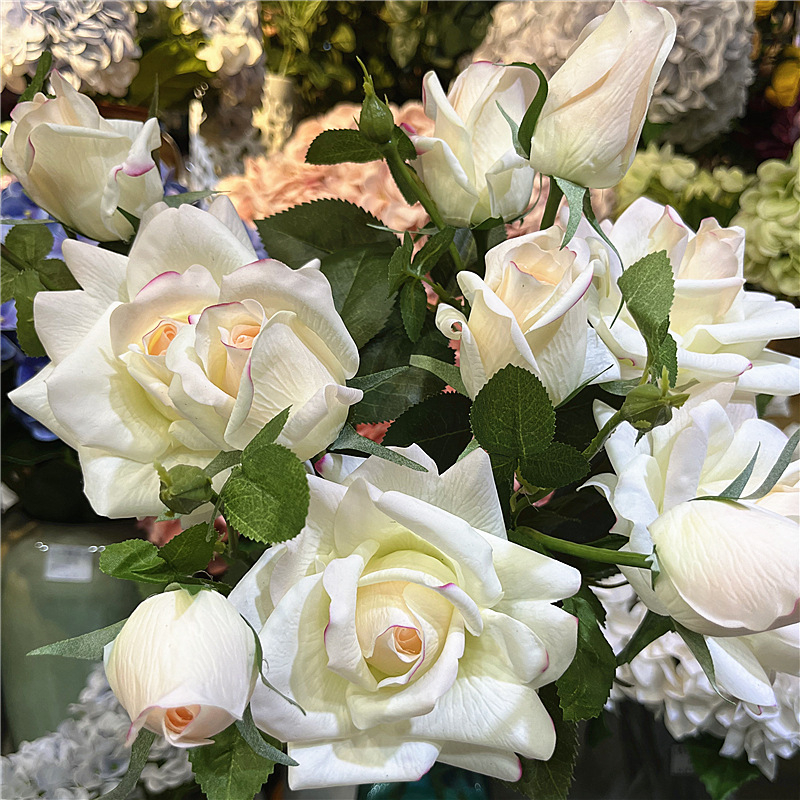 Trandafir artificial de înaltă calitate, cu trei capete, pentru decor în casă, aranjament floral și accesorii foto pentru nuntă