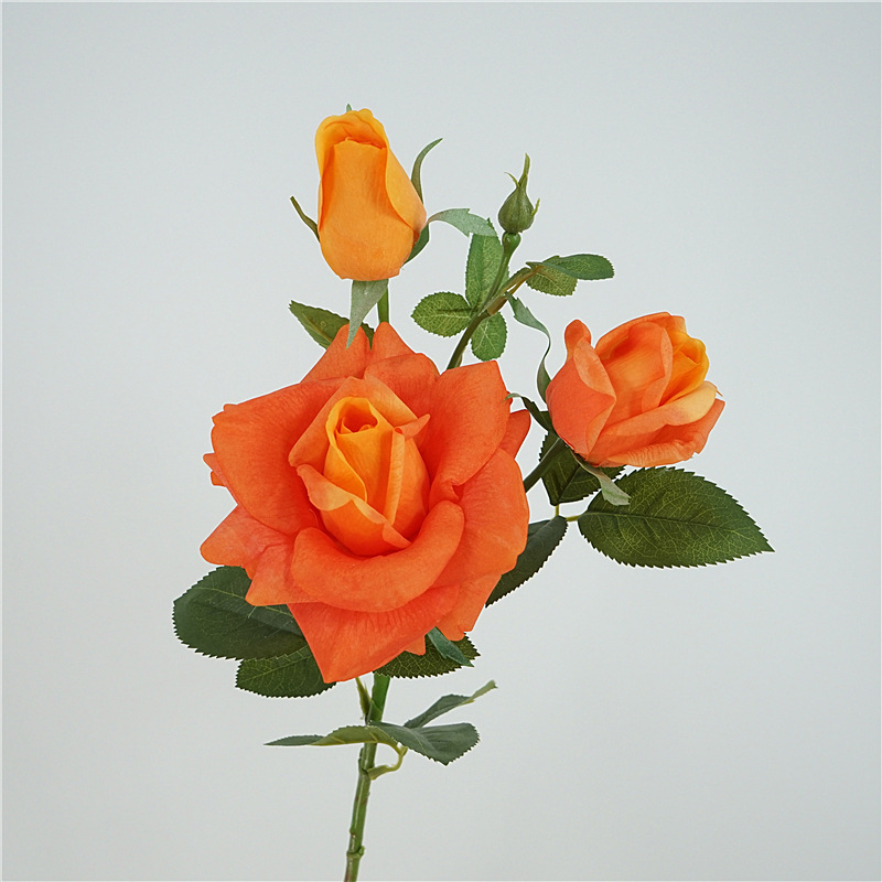 Trandafir artificial de înaltă calitate, cu trei capete, pentru decor în casă, aranjament floral și accesorii foto pentru nuntă