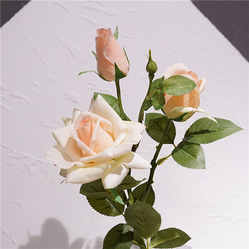 Trandafir artificial de înaltă calitate, cu trei capete, pentru decor în casă, aranjament floral și accesorii foto pentru nuntă