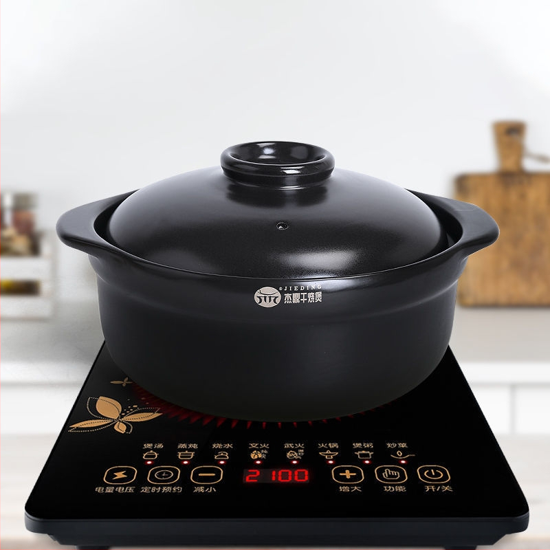Caserolă din lut pentru gătit pe aragaz – pentru supe, mâncăruri și orez, 5 L+, fără capac