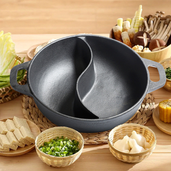 Tigaie din fontă, cu două mânere, pentru hot pot Mandarin Duck, de calitate alimentară, fără strat, antiaderent, pentru bucătărie zilnică