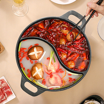 Tigaie din fontă, cu două mânere, pentru hot pot Mandarin Duck, de calitate alimentară, fără strat, antiaderent, pentru bucătărie zilnică