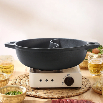 Tigaie din fontă, cu două mânere, pentru hot pot Mandarin Duck, de calitate alimentară, fără strat, antiaderent, pentru bucătărie zilnică