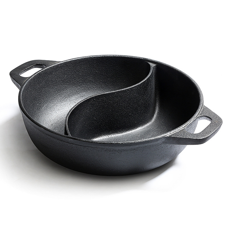 Tigaie din fontă, cu două mânere, pentru hot pot Mandarin Duck, de calitate alimentară, fără strat, antiaderent, pentru bucătărie zilnică