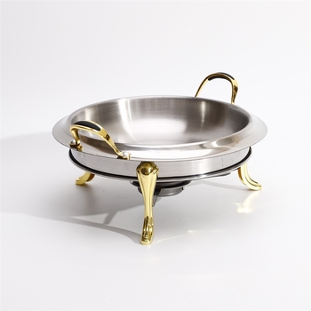Oală dublu mânere pentru hot pot și supă, culoare aurie și argintie, oțel inoxidabil îngroșat, arzător din alcool solid reglabil, Apple Dry Pot