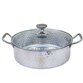 Oală din oțel inoxidabil gros, cu textură ciocănită, cu două mânere, compatibilă cu plite cu inducție și gaz, vas de restaurant pentru supă limpede