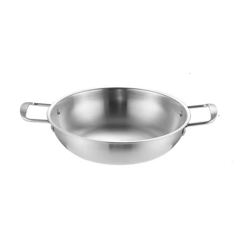 Oală din oțel inoxidabil, multifuncțională pentru hot pot cu fructe de mare, ramen și dry pot, capacitate 2,1–4 l, cu mâner dublu