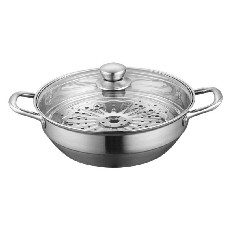 Set din oțel inoxidabil 304, cu fund gros, compatibil cu inducția; oală pentru supă, aburitor și tigaie pentru prăjit (4,1–6 L)