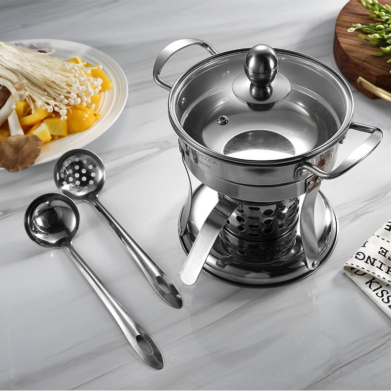 Beauty Kitchen MCT762 Oală mică din oțel inoxidabil 304, cu pereche de linguri pentru hot pot, fără acoperire, 4.1–6 L, pentru uz casnic