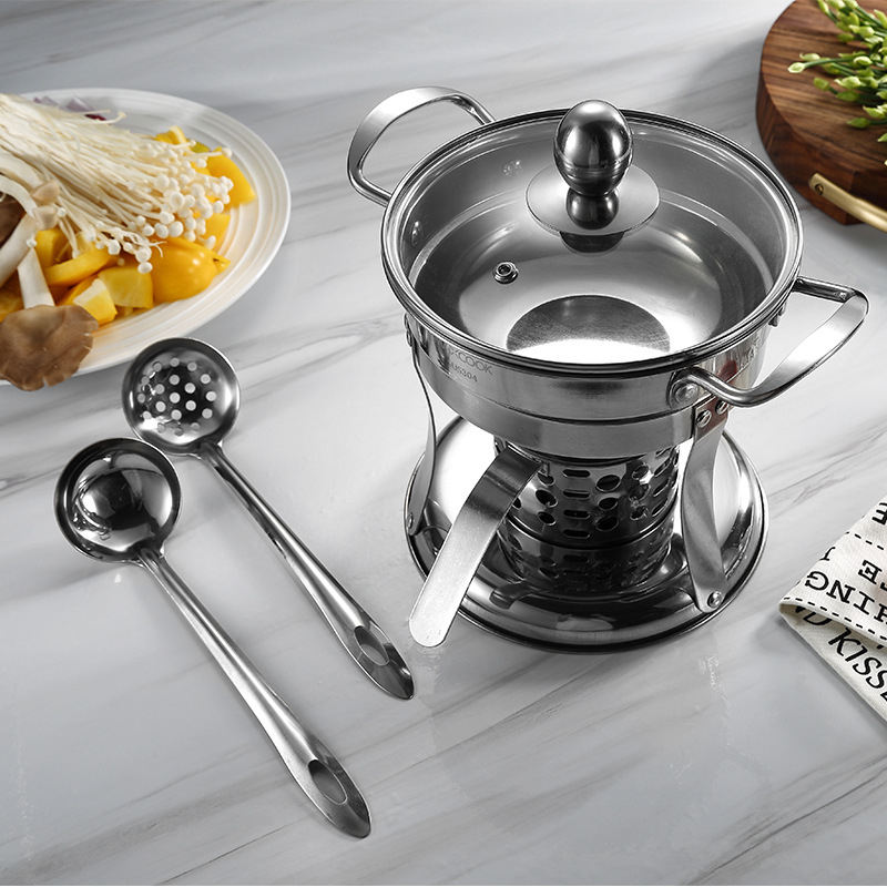 Beauty Kitchen MCT762 Oală mică din oțel inoxidabil 304, cu pereche de linguri pentru hot pot, fără acoperire, 4.1–6 L, pentru uz casnic