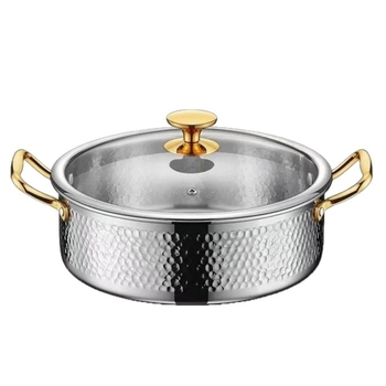 Oală de hot pot din oțel inoxidabil 304, model ciocănit Mandarin Duck, pentru două arome, uz casnic, fund trei straturi, supă limpede