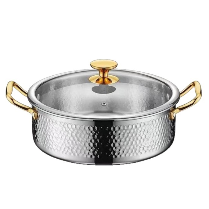 Oală de hot pot din oțel inoxidabil 304, model ciocănit Mandarin Duck, pentru două arome, uz casnic, fund trei straturi, supă limpede