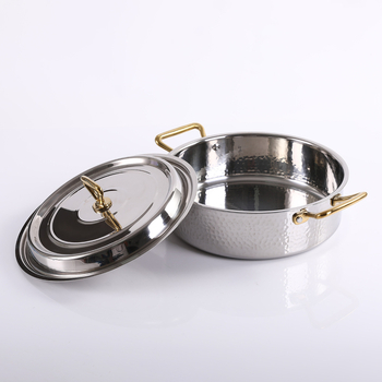 Oală de supă din oțel inoxidabil cu textură ciocănită, Yin‑Yang hot pot, utilizare comercială, compatibilă cu plite cu inducție și gaz, oală pentru supă limpede, cu pereți mai groși
