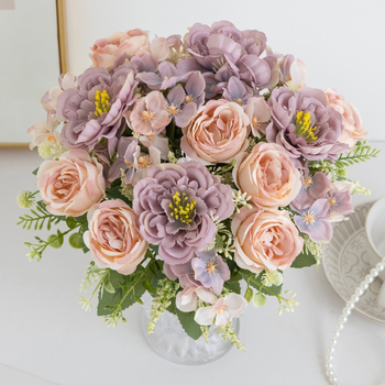 Buchet din cinci flori de peonie din mătase – floare artificială pentru nuntă și decor acasă