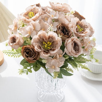 Buchet din cinci flori de peonie din mătase – floare artificială pentru nuntă și decor acasă