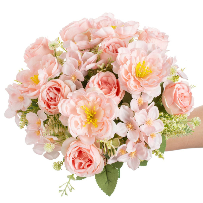 Buchet din cinci flori de peonie din mătase – floare artificială pentru nuntă și decor acasă