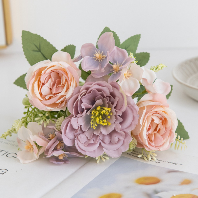 Buchet din cinci flori de peonie din mătase – floare artificială pentru nuntă și decor acasă