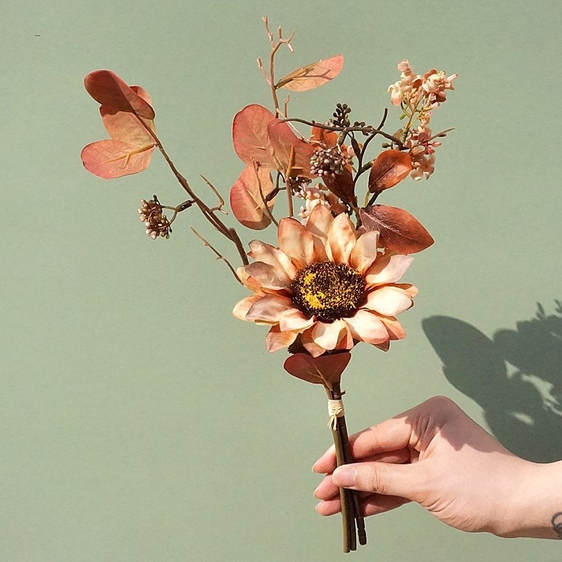Floare de toamnă cu un singur cap, buchet mic din flori artificiale, înălțime 40 cm, pentru decor acasă, nunți și ședințe foto