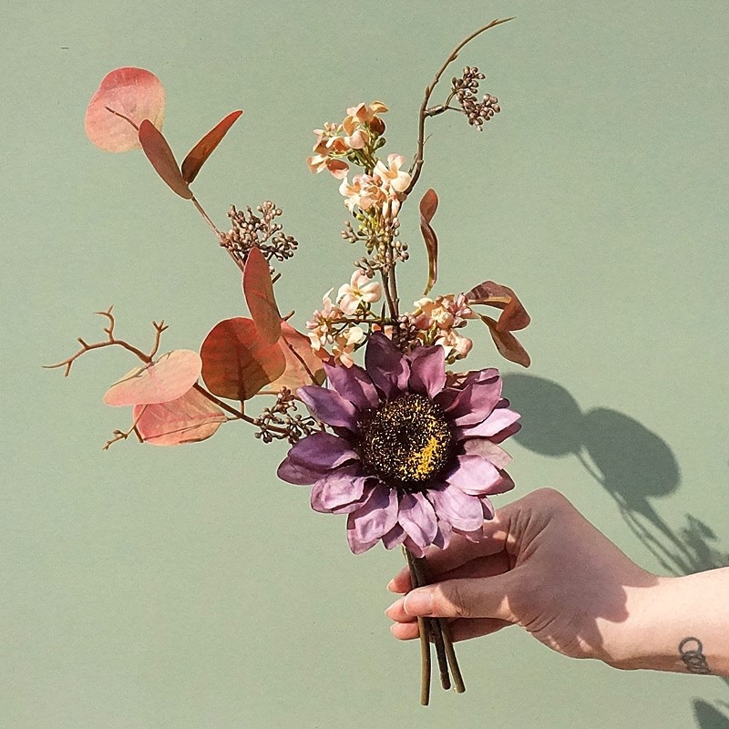 Floare de toamnă cu un singur cap, buchet mic din flori artificiale, înălțime 40 cm, pentru decor acasă, nunți și ședințe foto