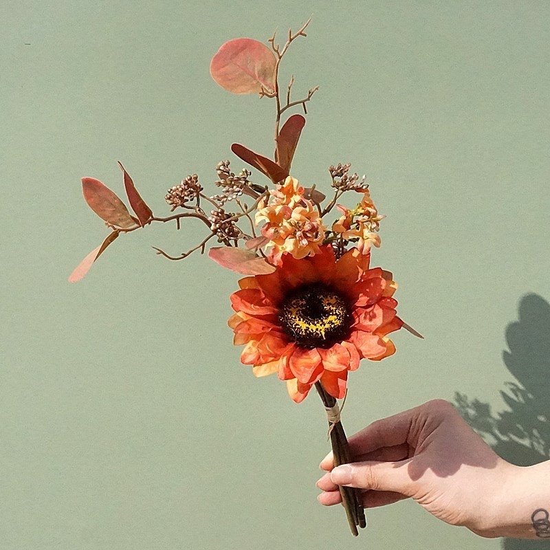 Floare de toamnă cu un singur cap, buchet mic din flori artificiale, înălțime 40 cm, pentru decor acasă, nunți și ședințe foto
