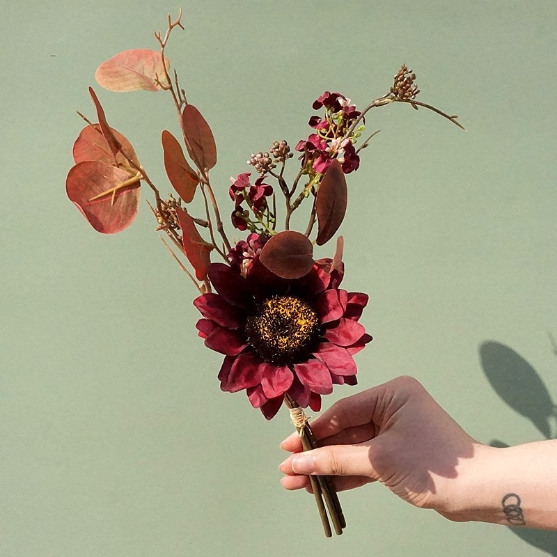 Floare de toamnă cu un singur cap, buchet mic din flori artificiale, înălțime 40 cm, pentru decor acasă, nunți și ședințe foto