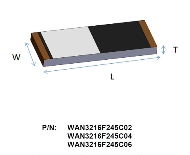 WAN3216F245C02 čip antena, SMD 3216, L-typ antena, 2.45 GHz
