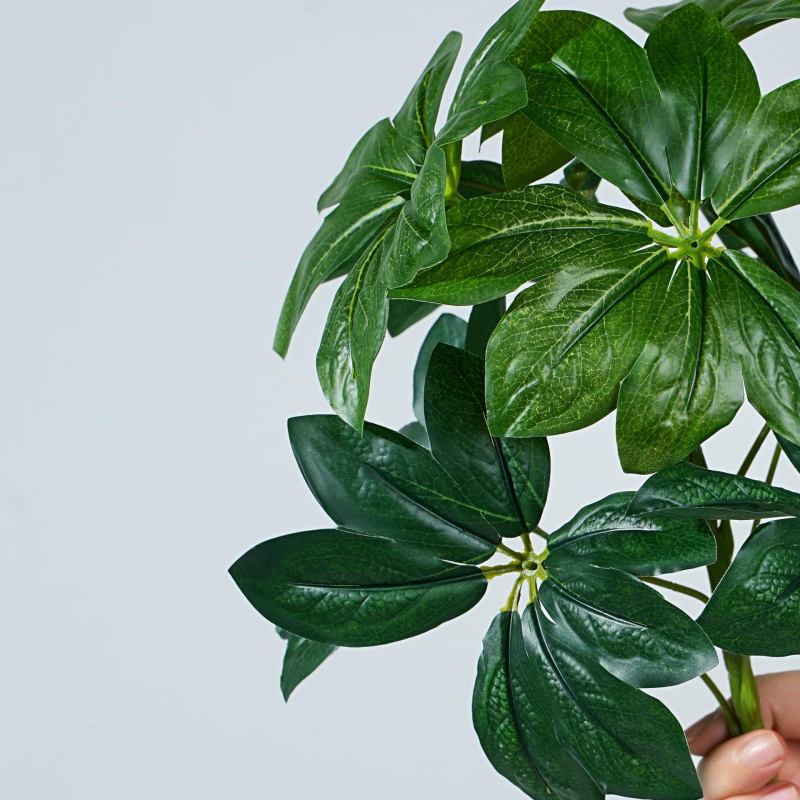 Plantă artificială cu nouă capete, frunze verzi și galbene, ornament decorativ pentru interior