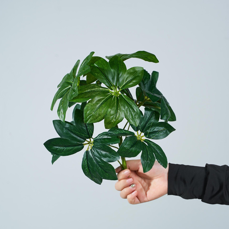 Plantă artificială cu nouă capete, frunze verzi și galbene, ornament decorativ pentru interior