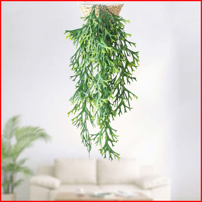 Decor de perete cu 69 coarne de cerb, plante artificiale și fundal cu liane