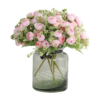 Buchet de flori de satin, 15 capete, muguri de trandafiri tea în stil coreean, trandafiri albi reali pentru ședințe foto de nuntă