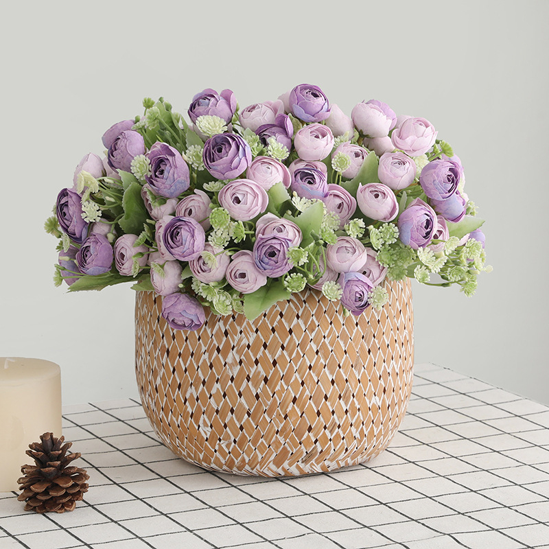 Buchet de flori de satin, 15 capete, muguri de trandafiri tea în stil coreean, trandafiri albi reali pentru ședințe foto de nuntă
