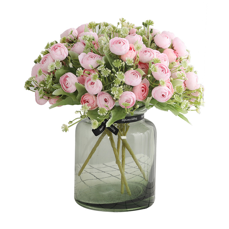 Buchet de flori de satin, 15 capete, muguri de trandafiri tea în stil coreean, trandafiri albi reali pentru ședințe foto de nuntă