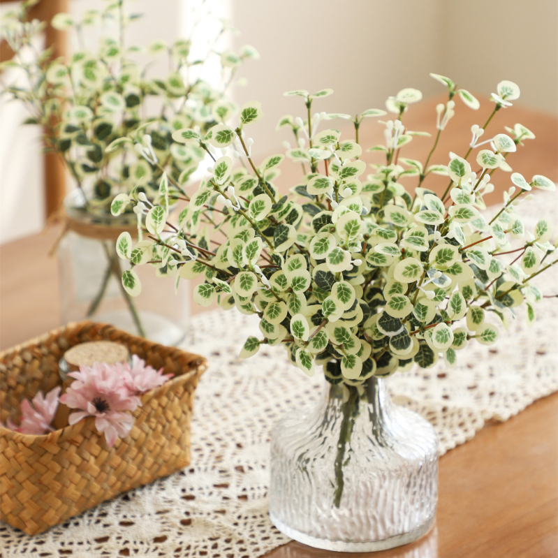 Plantă decorativă artificială cu frunze de măr, frunze de bani și eucalipt, stil Nordic pentru casă, din țesătură de mătase
