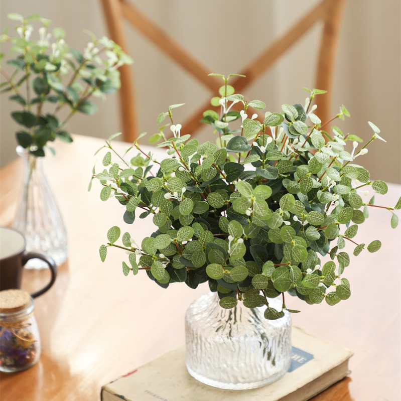 Plantă decorativă artificială cu frunze de măr, frunze de bani și eucalipt, stil Nordic pentru casă, din țesătură de mătase