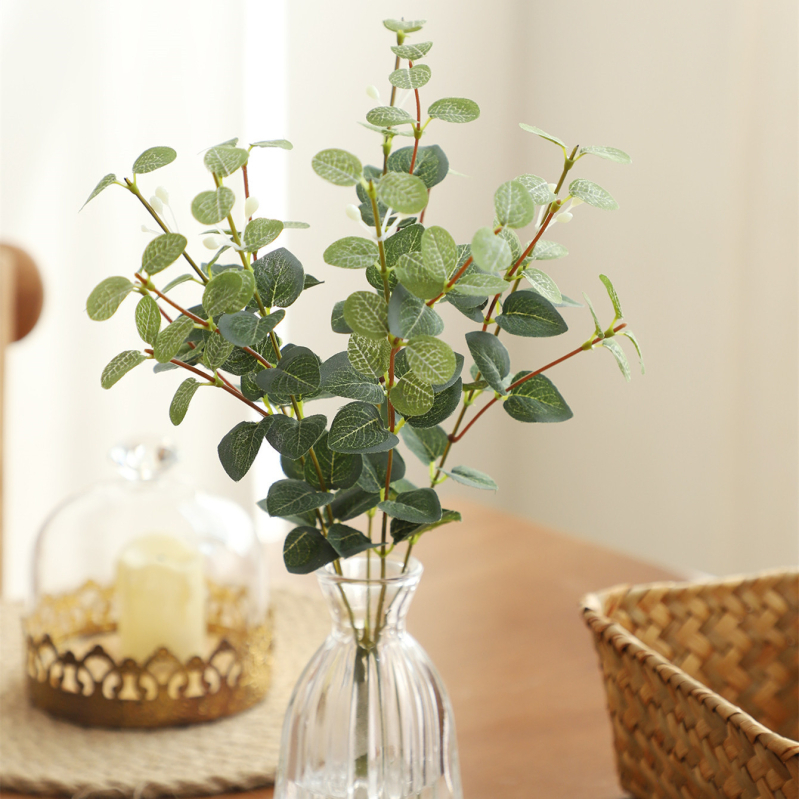 Plantă decorativă artificială cu frunze de măr, frunze de bani și eucalipt, stil Nordic pentru casă, din țesătură de mătase